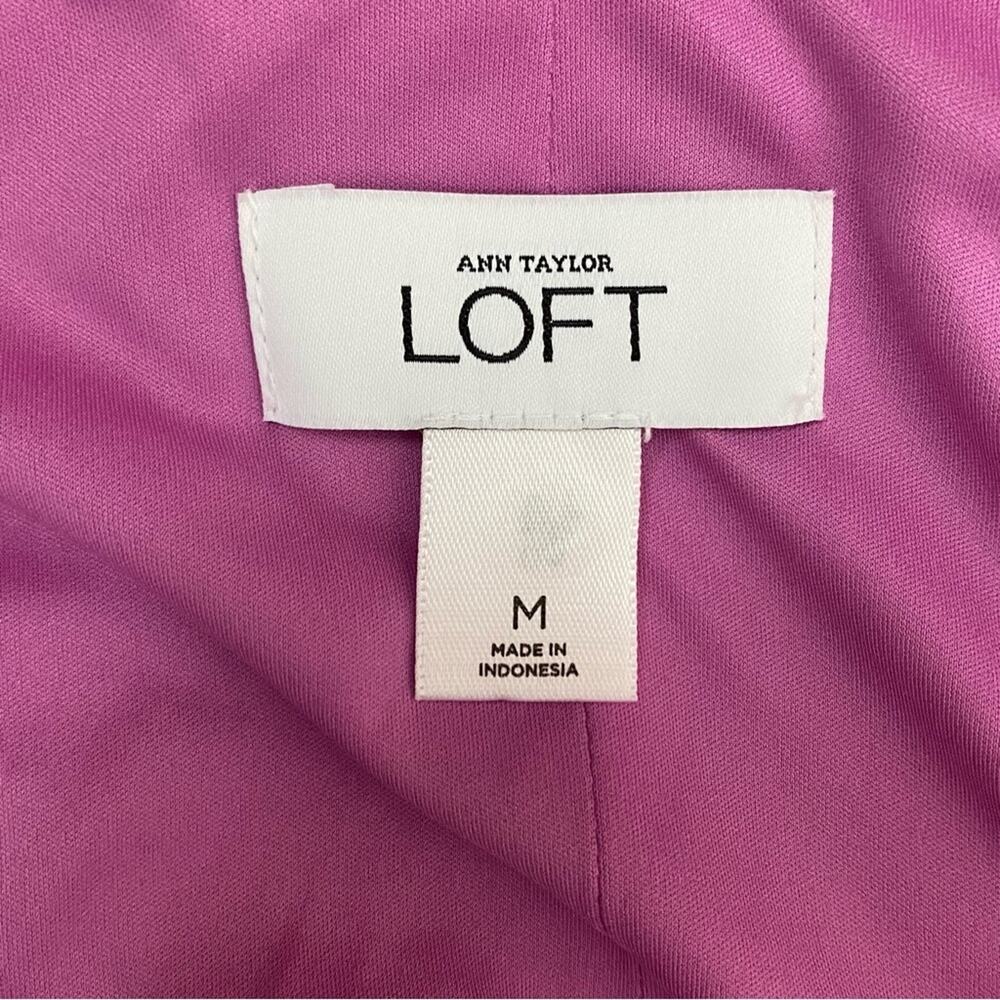 Ann Taylor Loft Pleated V Neck Belted Purple Dress Size Medium - Picture 4 of 6